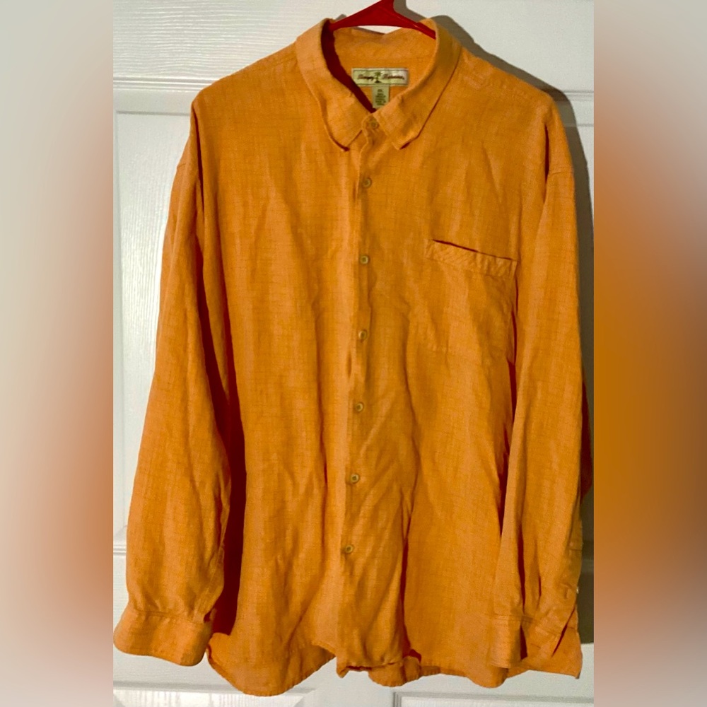 Tommy Bahama Men's Size XXL Long Sleeve Button Front Linen Shirt Orange